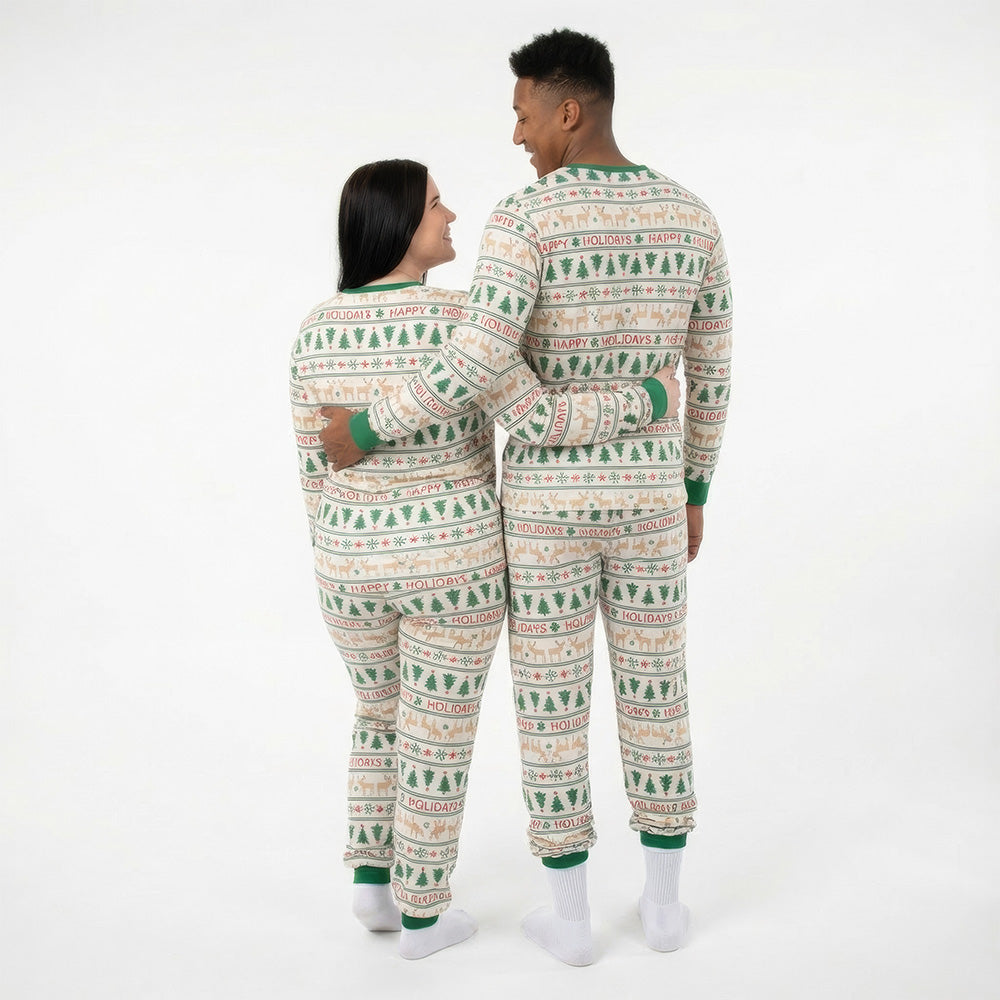 WeMatch91™ Cream-Green Christmas Matching Pajamas