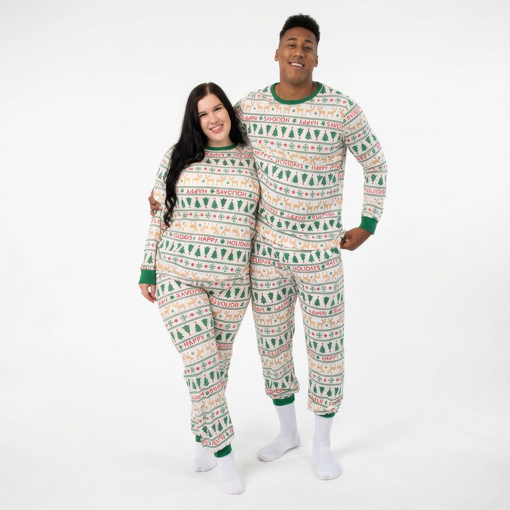 WeMatch91™ Cream-Green Christmas Matching Pajamas