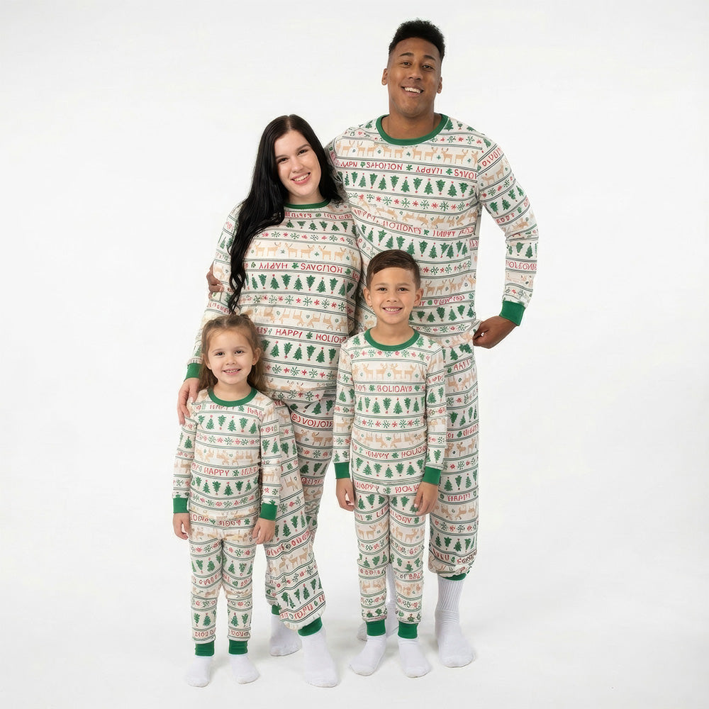 WeMatch91™ Cream-Green Christmas Matching Pajamas